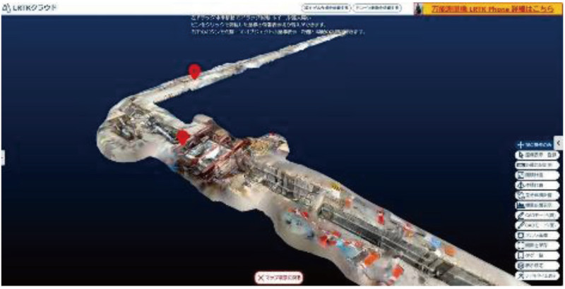 LRTKによって現場を計測した点群データから作られた3Dメッシュモデル。3Dオブジェクトとしてダウンロードも可能